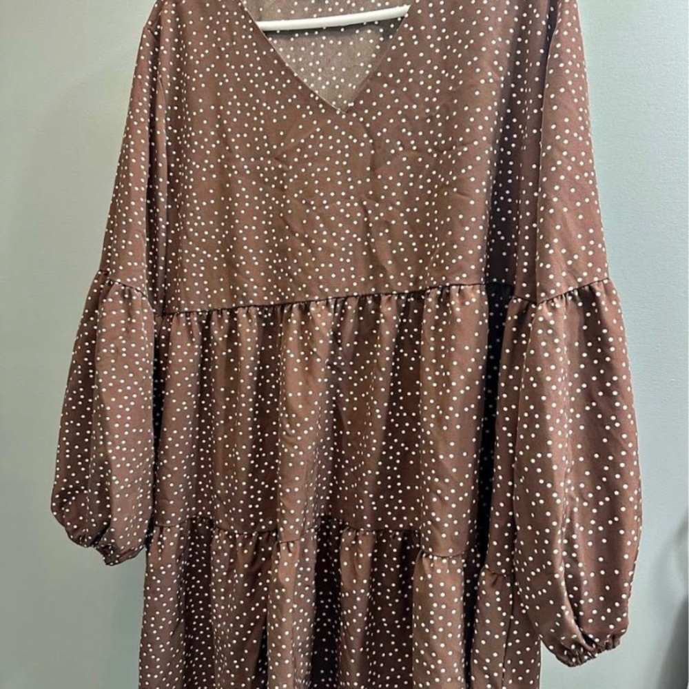 SHEIN Brown Long Sleeve Polka Dot Dress